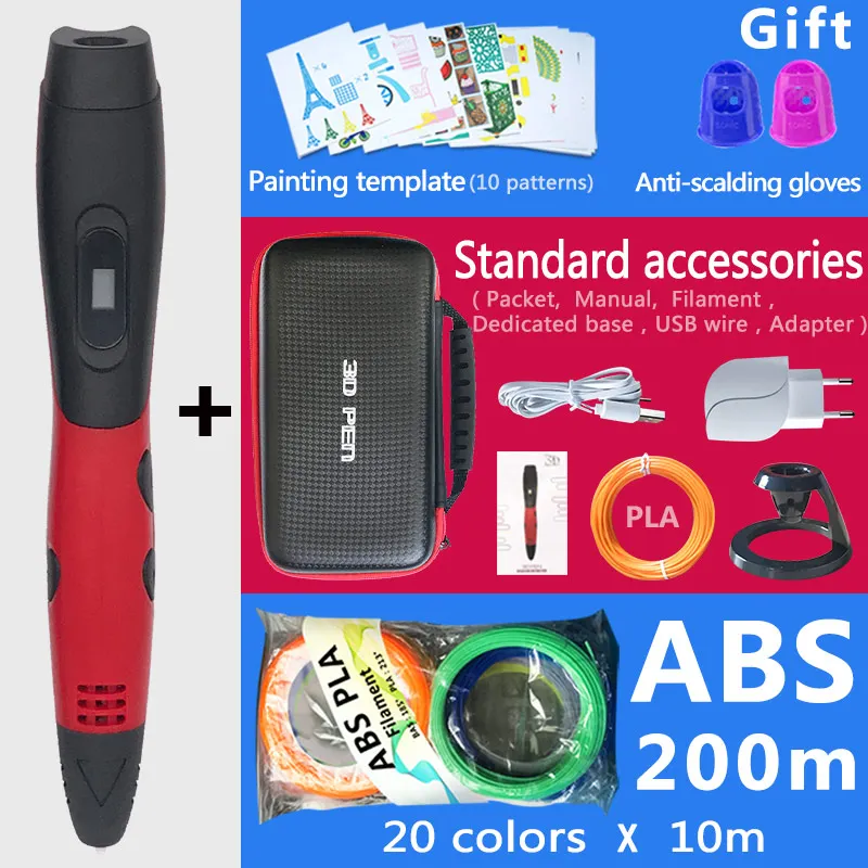 Red pen 200m ABS 3d Ручка 3d ручки, подарок на год для детей подарок на день рождения Рождество, 3 d Ручка 3d модель, творческий 3d печать Ручка, 1,75 мм ABS/PLA нити - Цвет: Red pen 200m ABS