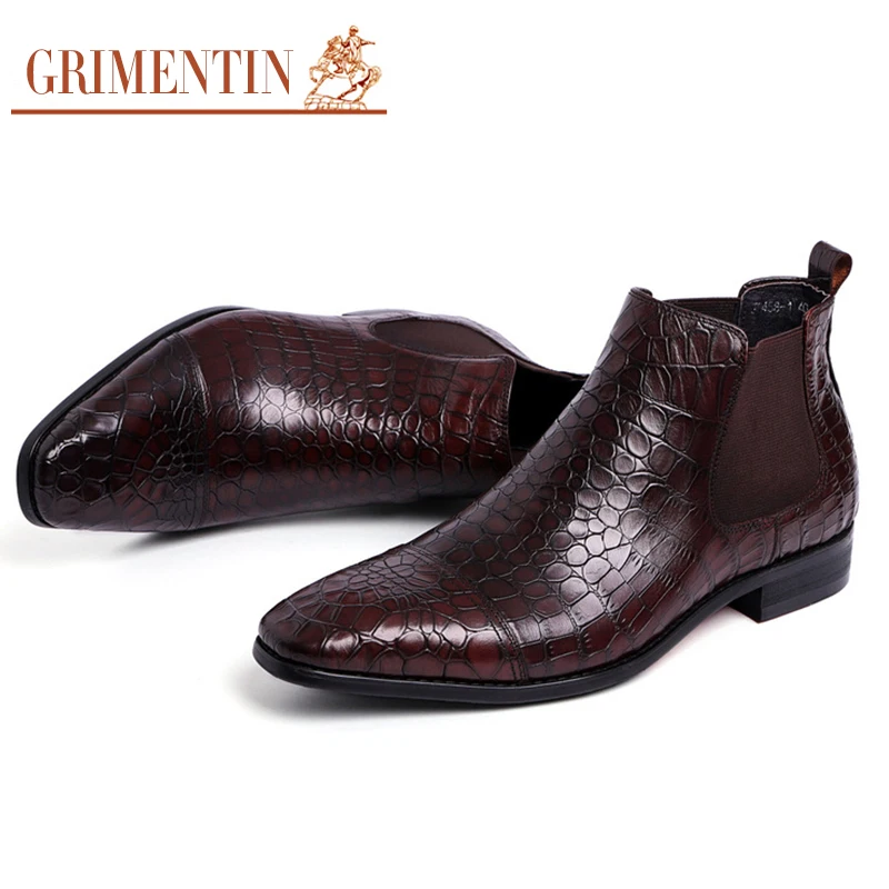 GRIMENTIN/мужские Ботильоны итальянский дизайн принт крокодила натуральная кожа