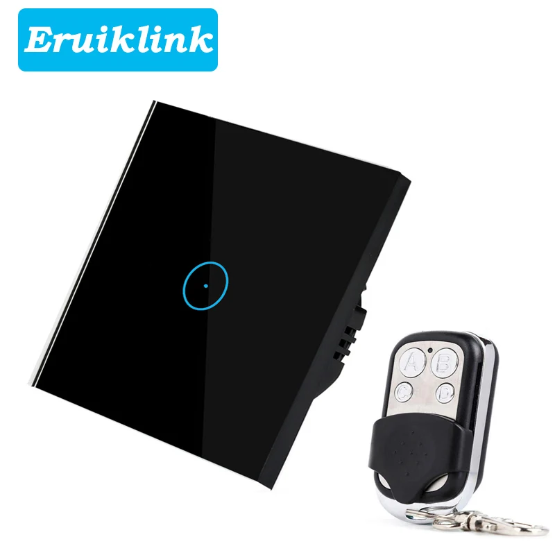 1gang switch with RC Eruiklink ЕС/Великобритания стандарт RF433 беспроводной пульт дистанционного управления светильник, настенный выключатель, сенсорный настенный переключатель для умного дома - Color: 1gang switch with RC