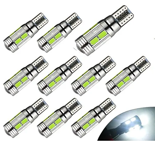 

10Pcs Canbus Error Free LED Bulbs for Interior Car Lights License Plate Dome Map Side Marker Courtesy T10 168 194 2825 W5W 6000K