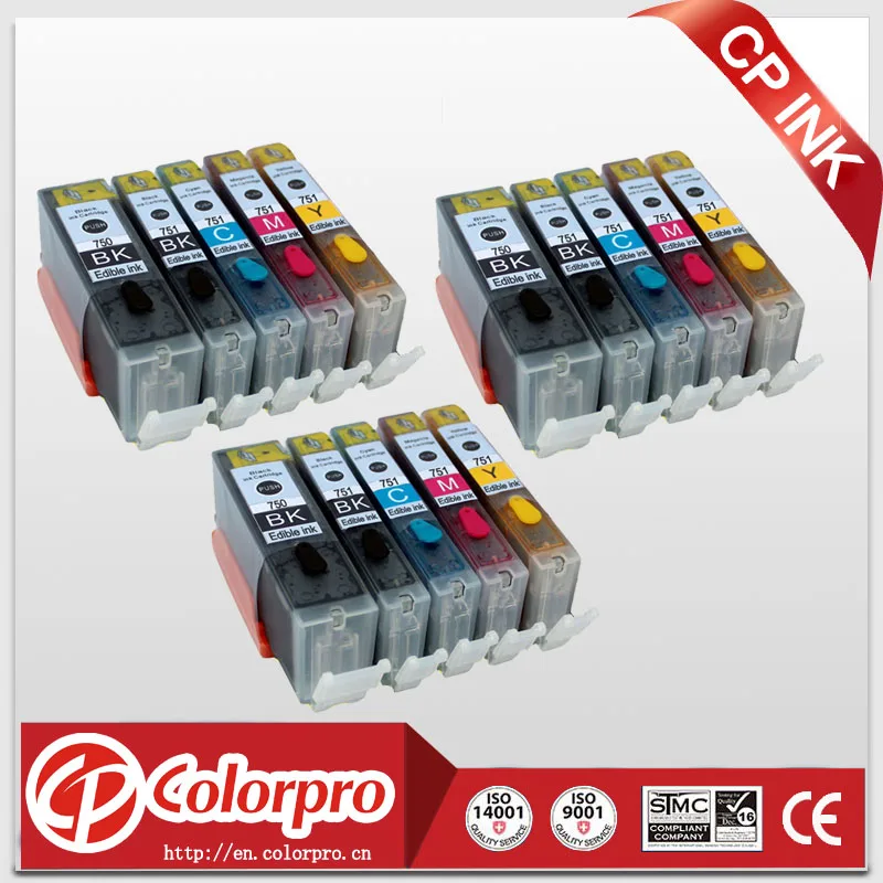 Оптовая продажа 15PK PGI 750 CLI 751 Φ для принтера Canon IP7270 MG5470 MX727 MX927 MG5570 MG6470 IX6770 IX6870|edible ink