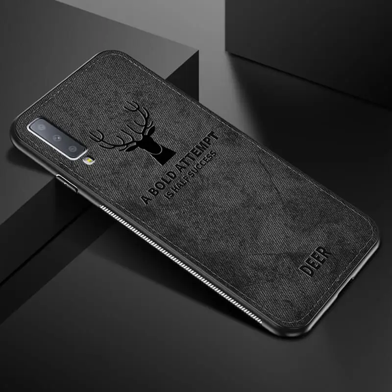 Черный Ткань с рисунком оленя чехол для samsung A6 A7 A8 A9 мягкая задняя крышка чехол для Galaxy A90 A80 A70 A50 A40 A30 A20 A10 S8 S9 S10 плюс M20 - Цвет: Черный