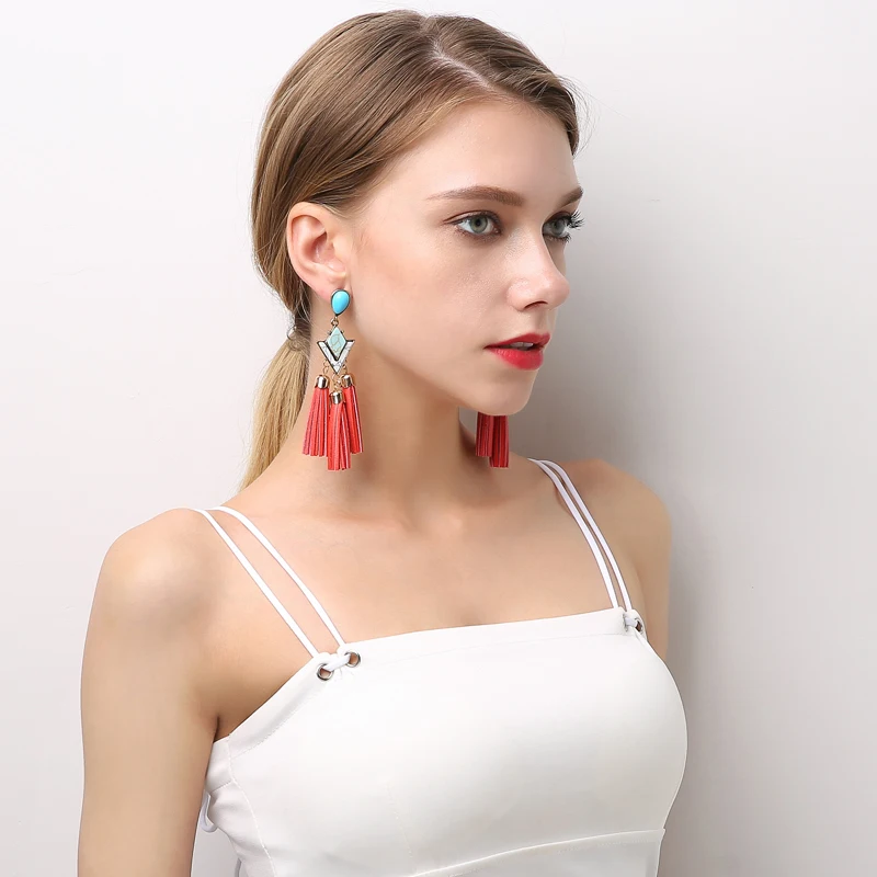 Женские винтажные серьги Yhpup из искусственной кожи с кисточками для