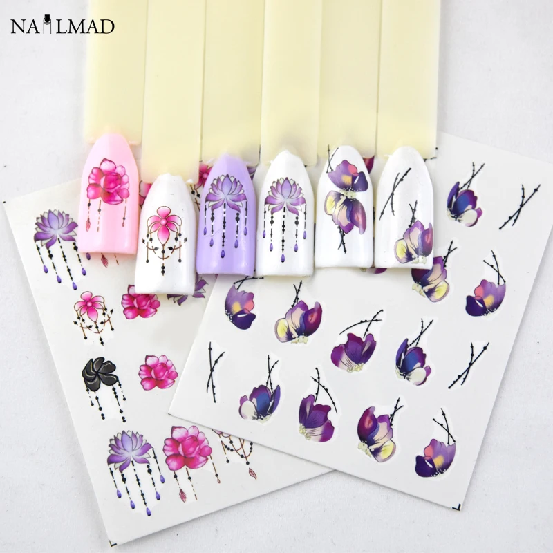 1 шт. градиентные наклейки для ногтей в виде розы фиолетовый лотос маникюрный