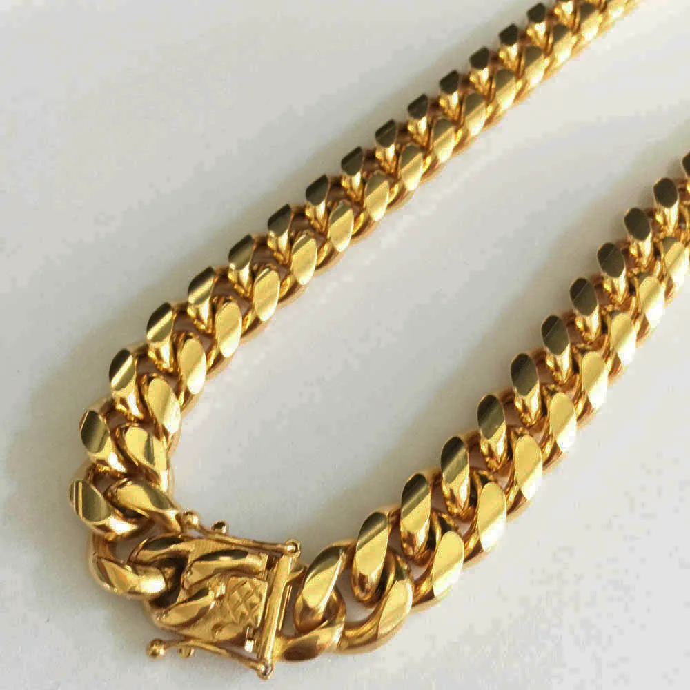 Роскошные 14 мм Мужские Нержавеющая сталь цвета: золотистый Майами кубинской в