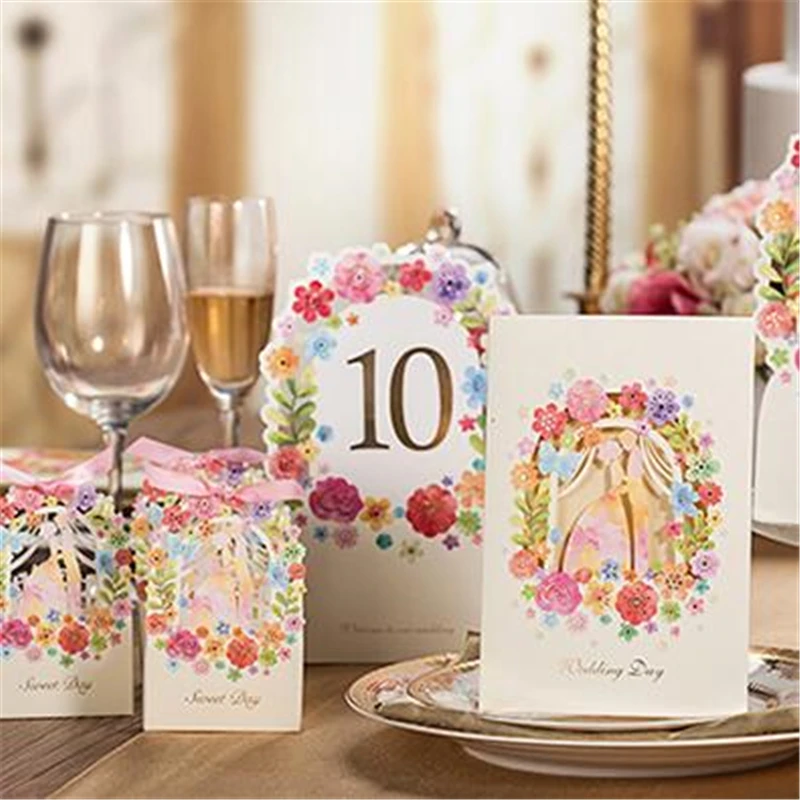 Романтический приглашения карты элегантный Лазерная резка Цвет белый розовый