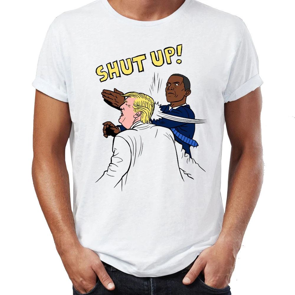 Мужская футболка Shut Up Trump Obama забавная Футболка с принтом|Мужские футболки| |