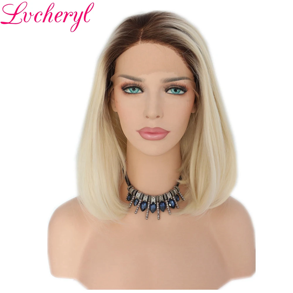 Lvcheryl Ombre Короткие синтетические волосы с коричневыми корнями в блонд