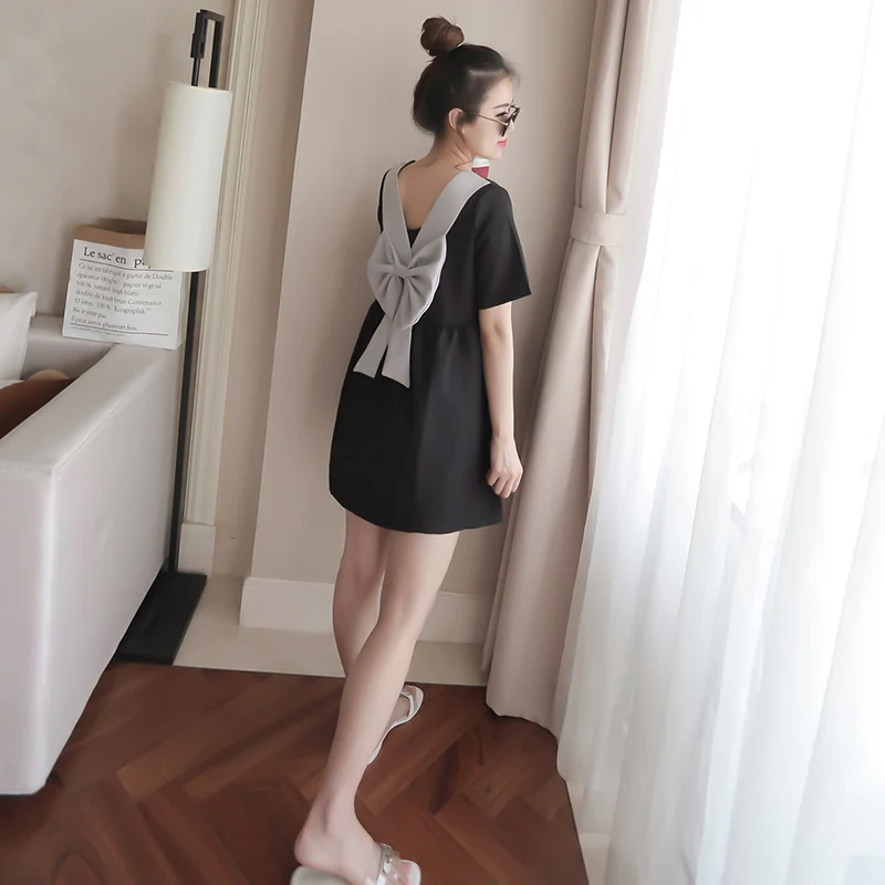 

4xl plus big size women clothing 2019 spring summer style korean fashion thin new backless bow cute sweet dress female A4140