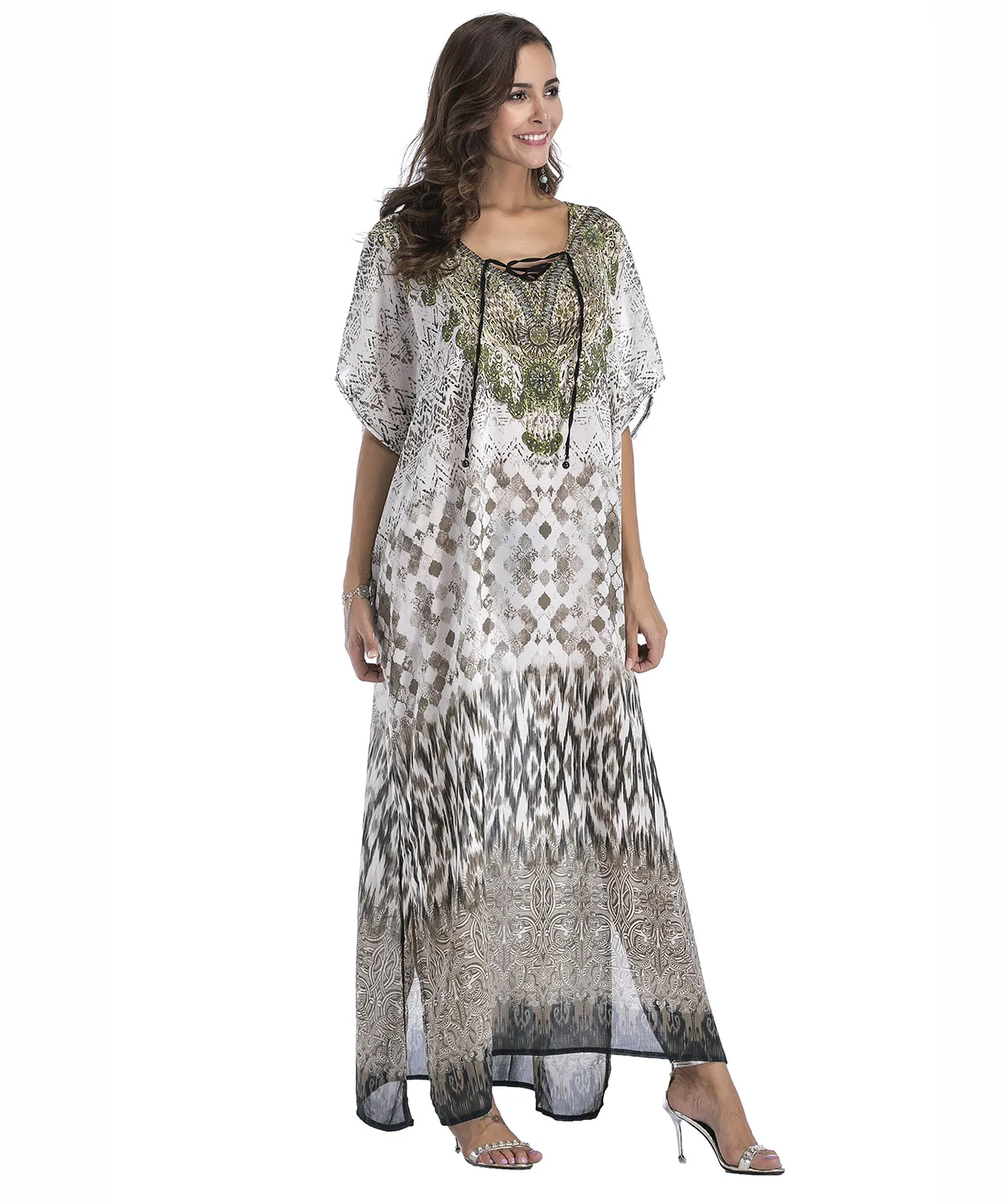 Большие Размеры шифон с модным принтом в богемном стиле Длинные платья boho одежда