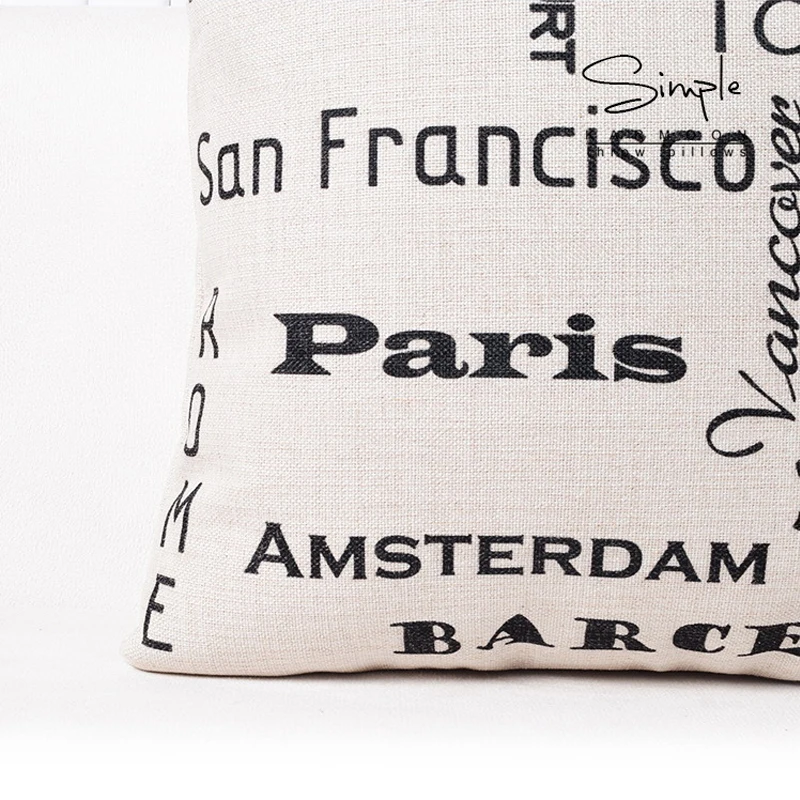 

American style Black white classic word 3347 Pillow Case Home Decorative Chair Waist Pillow Thick Linen Pillowcase Sofa Cushion