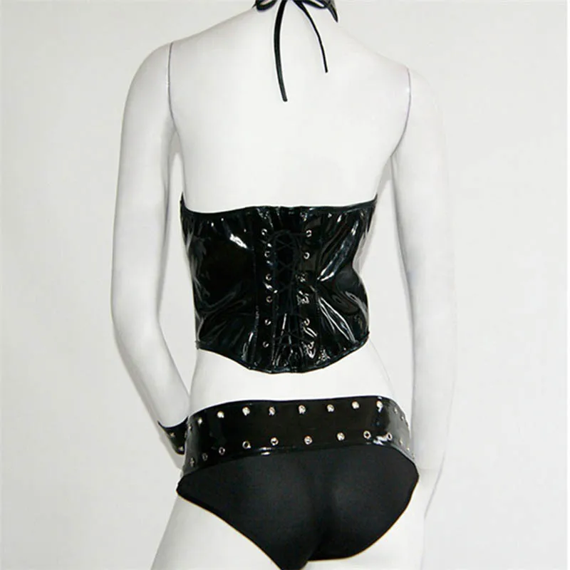 Женский Комплект эротического женского белья из искусственной кожи черный