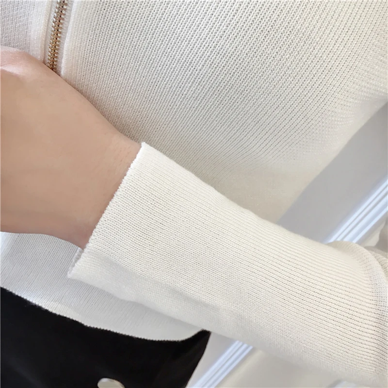 

DCCGHTY Sexy Off Shoulder Zipper Short Women Sweater Long Sleeve Knitted Female Fall 2018 Sweaters Pull Femme Slim Tops