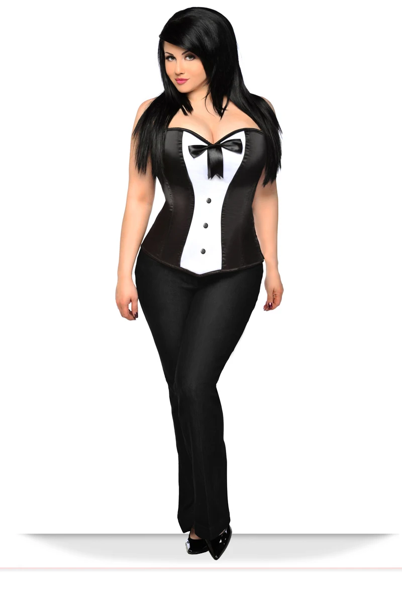 Премиум черный и белый смокинг корсет на пуговицах атласный для похудения талии