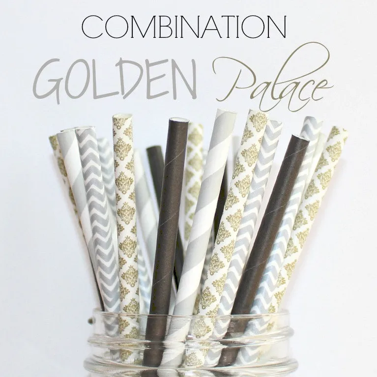 100 шт. смешанные цвета золотой дворец бумажные соломинки Дамаск серебряный