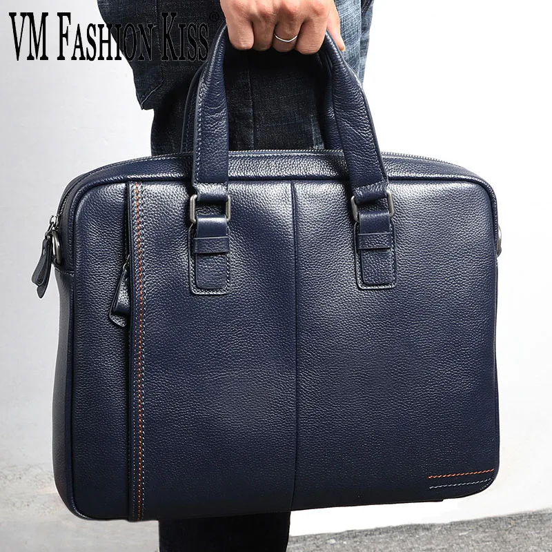 VM FASHION KISS Genuine Leather Briefcases Men Crossbody Handbag Business Men's Travel Shoulder Bags Laptop For Man Famous Brand