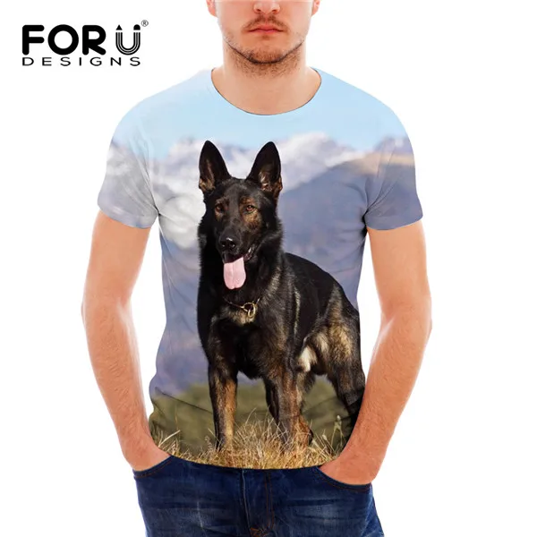 FORUDESIGNS/футболка с принтом немецкой овчарки, мужская летняя футболка с круглым вырезом, черная Повседневная дышащая мужская футболка с коротким рукавом - Цвет: H8674CF