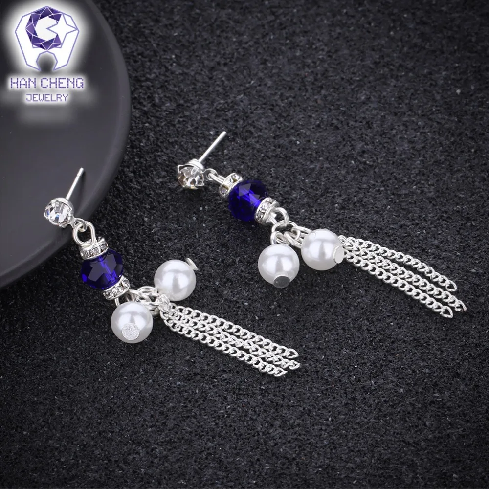 Новые модные висячие серьги HanCheng в виде колец Стразы длинные с жемчугом для