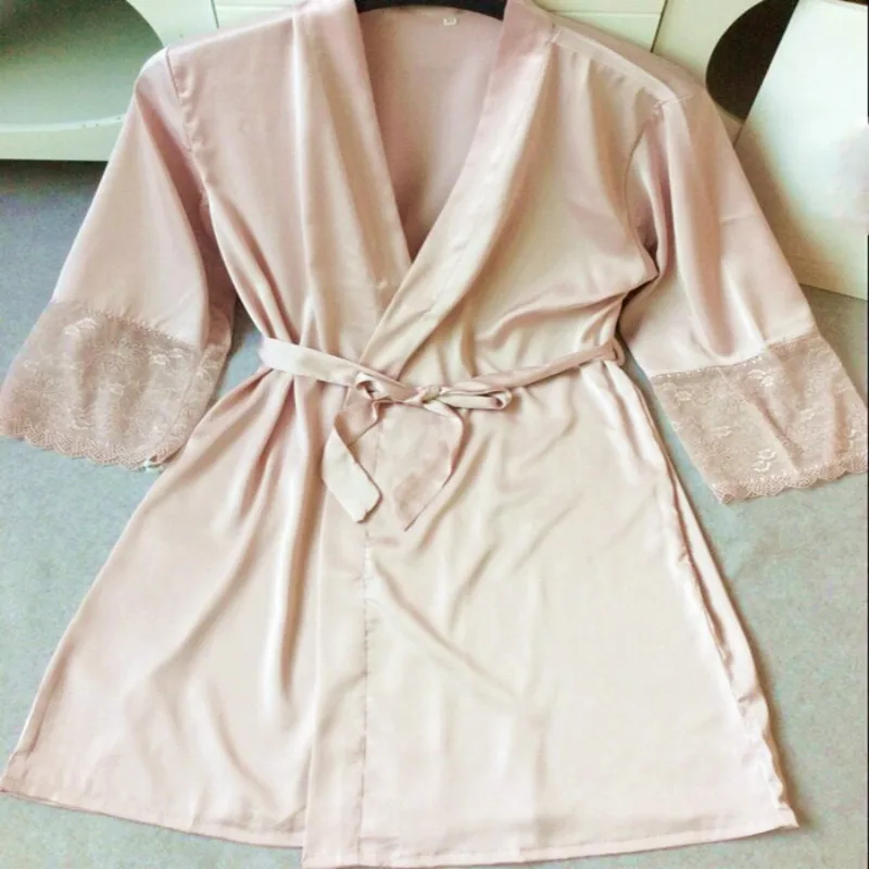 Сексуальные женские кружевной Атласный халат однотонная мягкая ночная рубашка