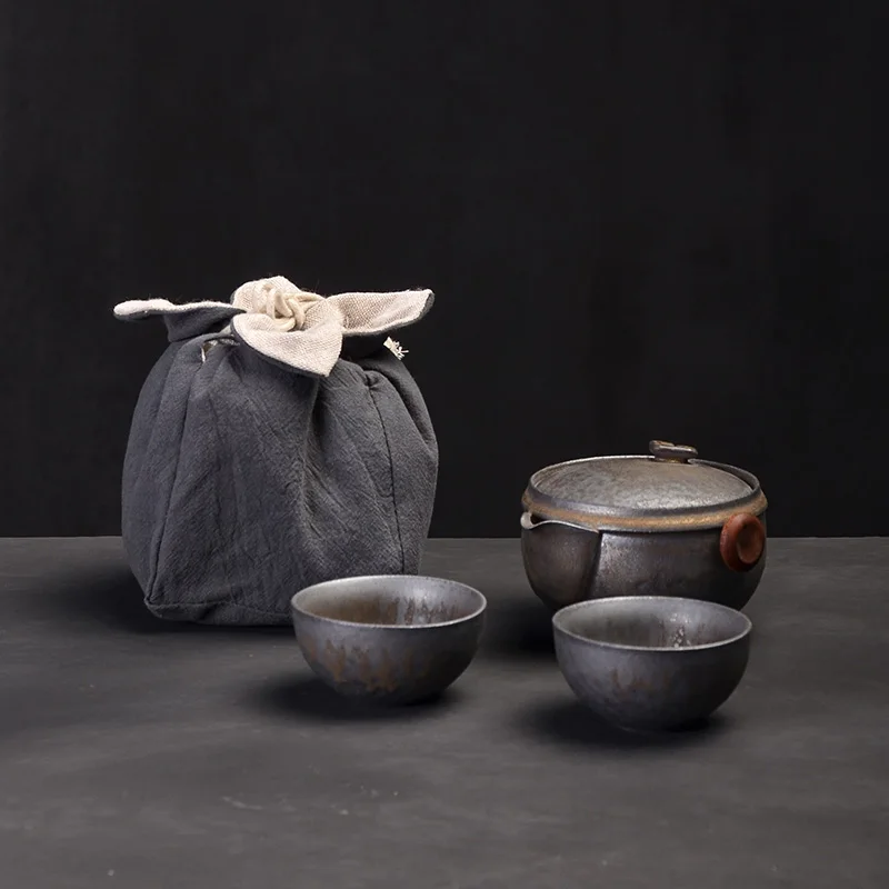 Золотой TANGPIN керамический чайник gaiwan с 2 чашками для пуэр чайный набор портативный дорожный чайный набор с пакетом - Цвет: Золотой