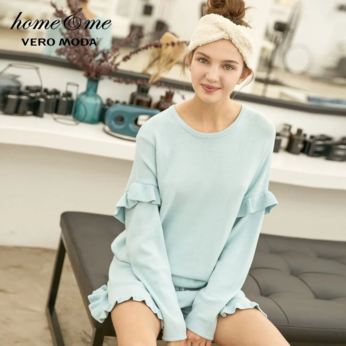 Vero Moda гофрированный трикотажный Домашний Комплект пижамный Костюм | 3183K6503 - Цвет: Corydalis blue