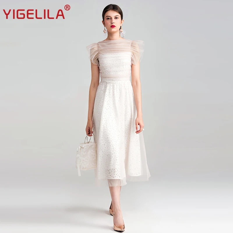 Женское Сетчатое платье YIGELILA длинное кружевное с о вырезом без рукавов лето