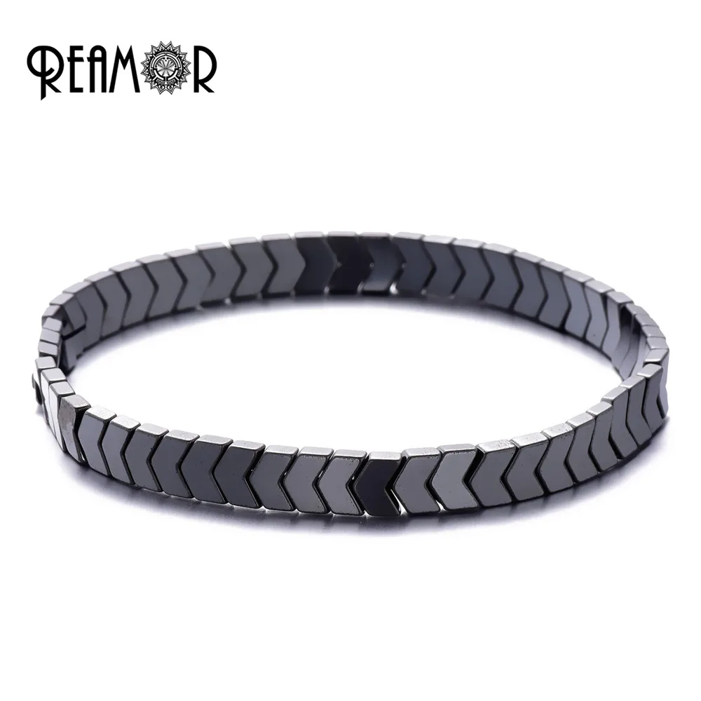 REAMOR 5 шт. гематит камень браслет для мужчин и женщин модные ювелирные изделия