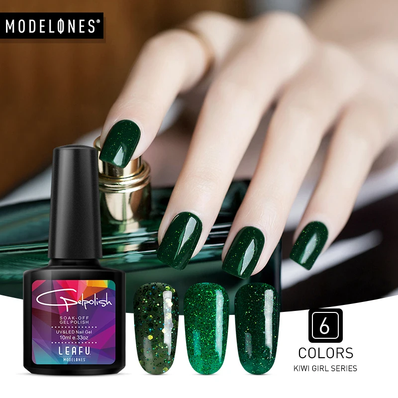 Modelones Nails Гель-лак сияющий зеленый цвет серии Полупостоянный замочить от УФ-гель для ногтей вылечивается УФ-лампой или светодиодной лампой