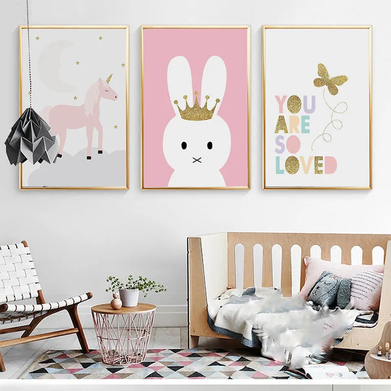 Девушки Room Decor Единорог плакат Kinderkamer кролика Nordic Стиль Дети украшения C Книги по