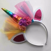 10pcs rainbow unicorn horn hairband kids chiffon unicorn headband glitter hairband easter bonus for party gift hair accessories