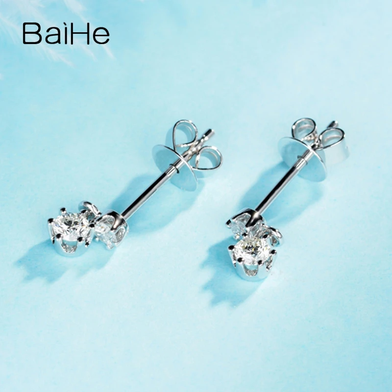 BAIHE Solid 14K белое золото 0.24ct H/SI круглая огранка натуральные бриллианты Свадебные модные ювелирные изделия серьги-гвоздики