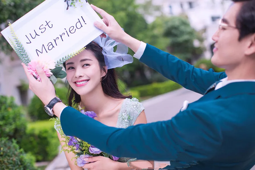 Винтажные Свадебные знаки только что женатые реквизит для фотосъемки с цветами