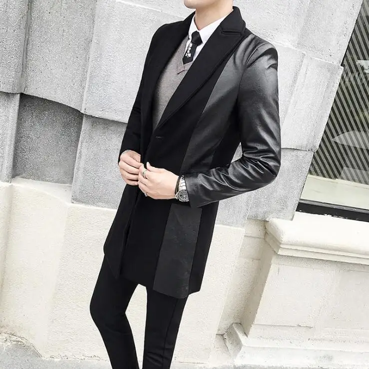 Мужские костюмы меховые пальто длинные модная новая черная ветровка