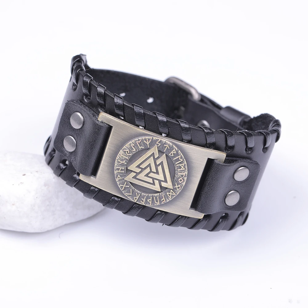Skyrim Viking Valknut 24 нордические руны широкий кожаный браслет амулет Регулируемый винтажный славянский норвежский мужской ювелирный браслет