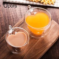 upors handmade double wall glass coffee mug heat resisting insulated heart shaped tea cup mini double layer espresso latte mug