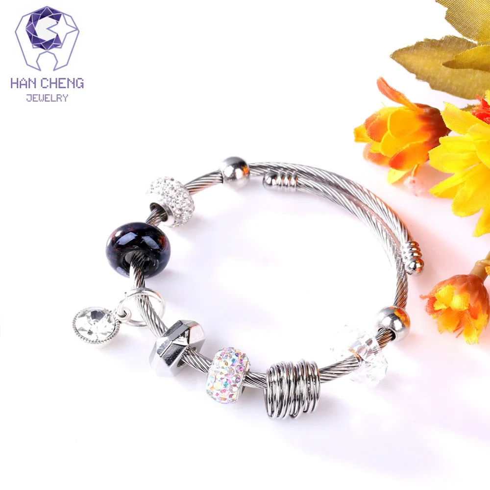 HanCheng New Vintage Wire Handmade Charm Bracelet Rhinestone Crystal Glass Beads Bracelets & Bangles for Women Jewelry Silver | Украшения