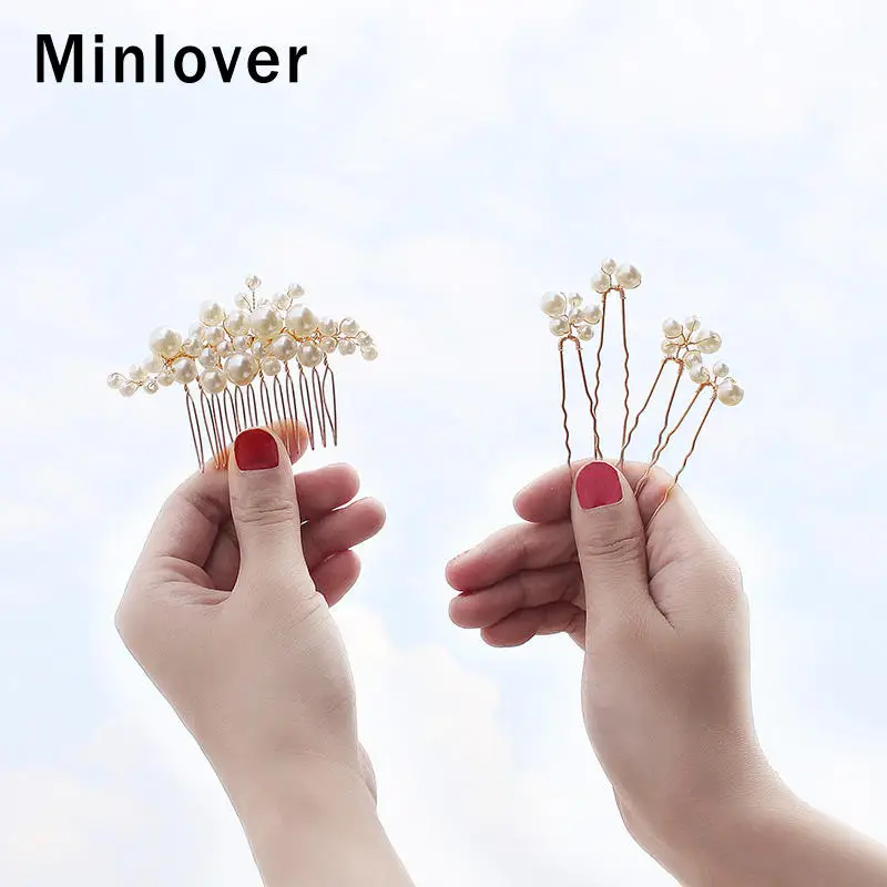 Minlover Имитация Жемчуга Цветок свадебные гребни для волос заколки клипсы