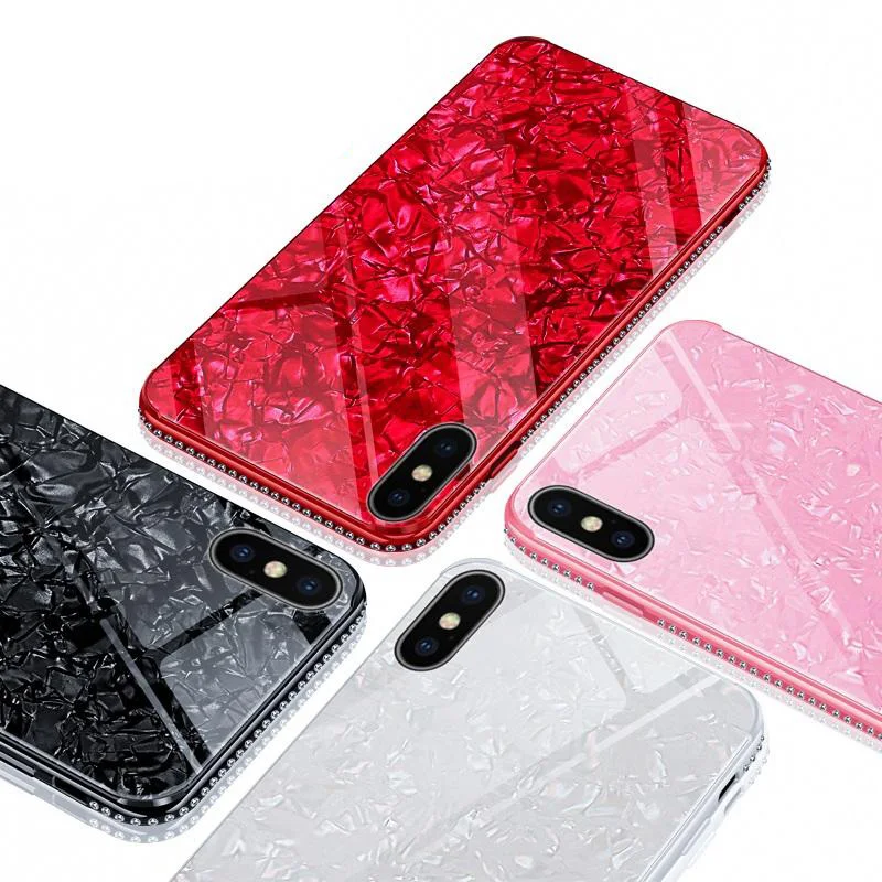 Роскошный чехол из закаленного стекла для iPhone X XS XR Max 6 6S 7 8 Plus Блестящий Модный