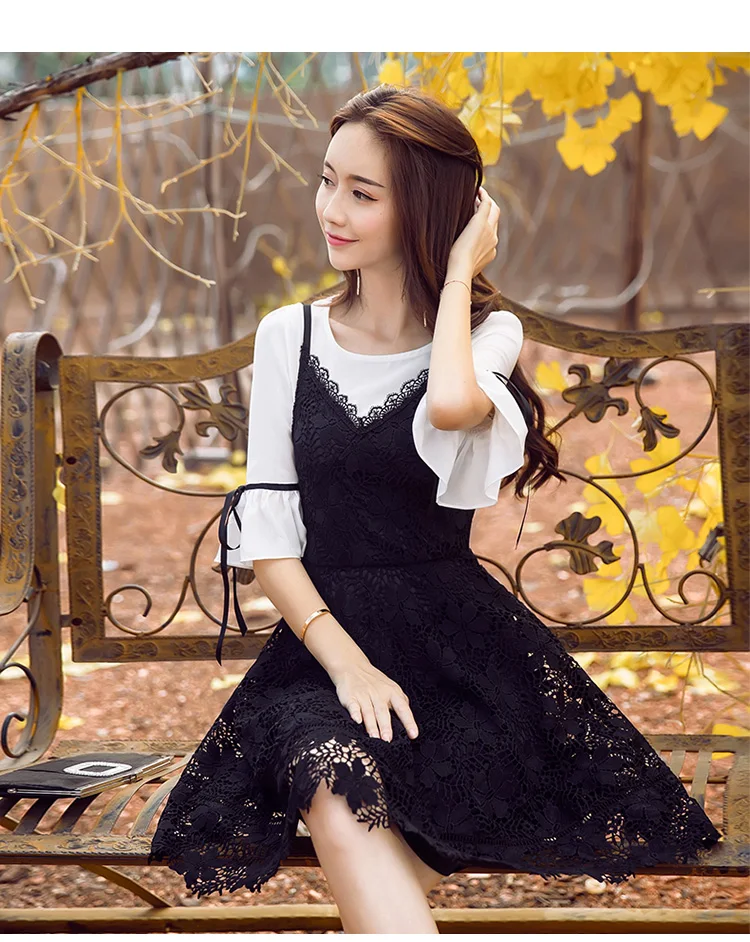 Платье на бретельках без рукавов кружевное осеннее Повседневное платье летнее