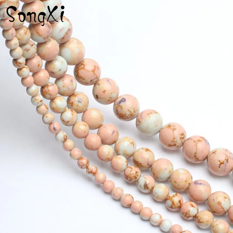 Wholesale Bare Pink Sea Sediment Imperial Stone Round Beads for Jewelry Making Pick Size 4/6/8/10mm Diy Bracelet Necklace 15'' |