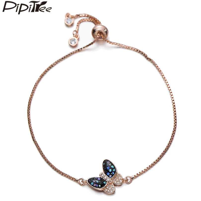 Женский браслет бабочка Pipitree из натурального абалона медный CZ Циркон