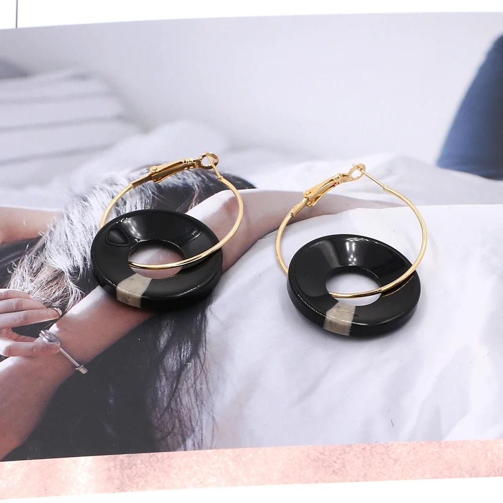 Vodeshanliwen 2018 Fashion Gold Hoop Earrings For Women Gifts Big Round Resin Statement New Jewelry Party Accessories | Украшения и