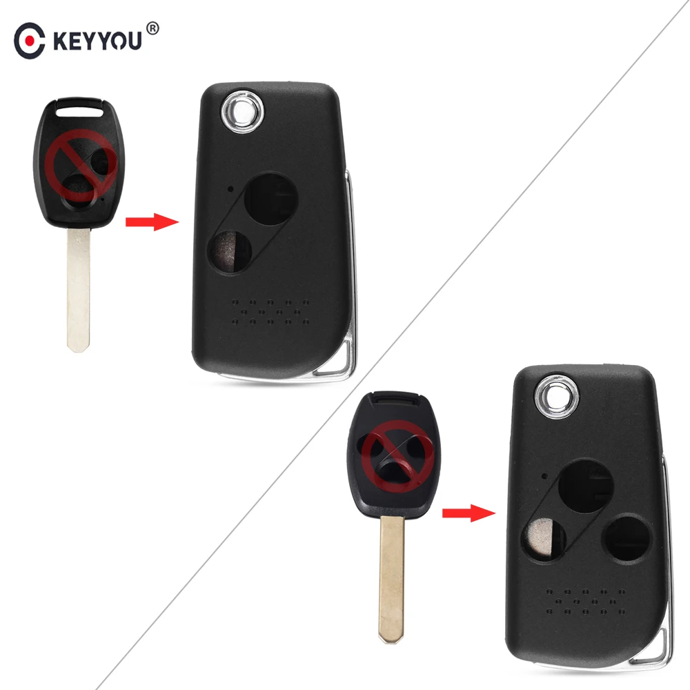 

KEYYOU 10pcs Modified Remote 2/3 Button Flip Folding Key Shell Case Cover For Honda CRV Accord Civic Fit Odyssey Jazz Pilot