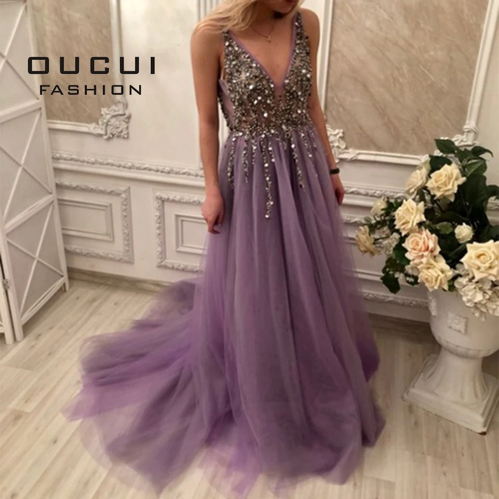 Женское вечернее платье из фатина Oucui длинное с бисером OL103012|evening dress|prom evening dresslong