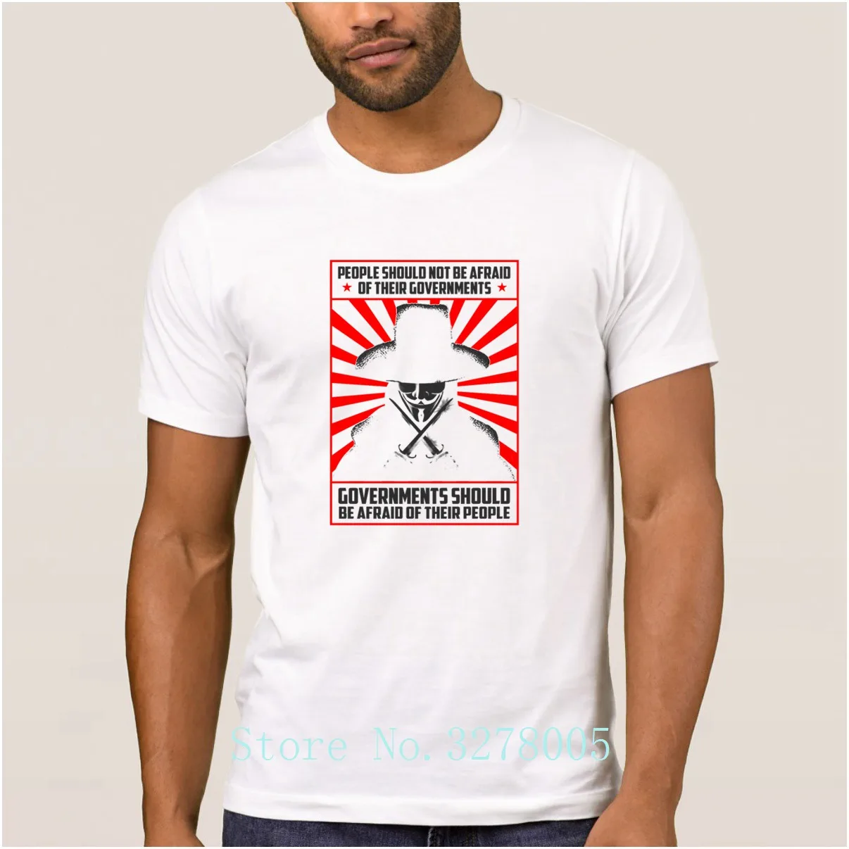 Мужская футболка с V-образным вырезом Вендетта Весенняя большого размера | одежда