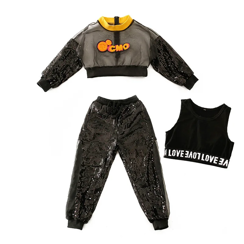 Детская одежда в стиле хип хоп свитер с пайетками короткий топ повседневные