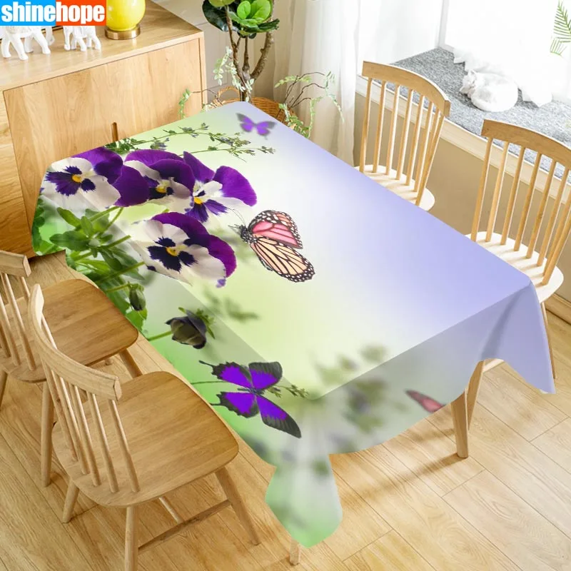 New Arrival Custom Flower and Butterfly Table Cloth Waterproof Oxford Fabric Rectangular Tablecloth Home Party | Дом и сад