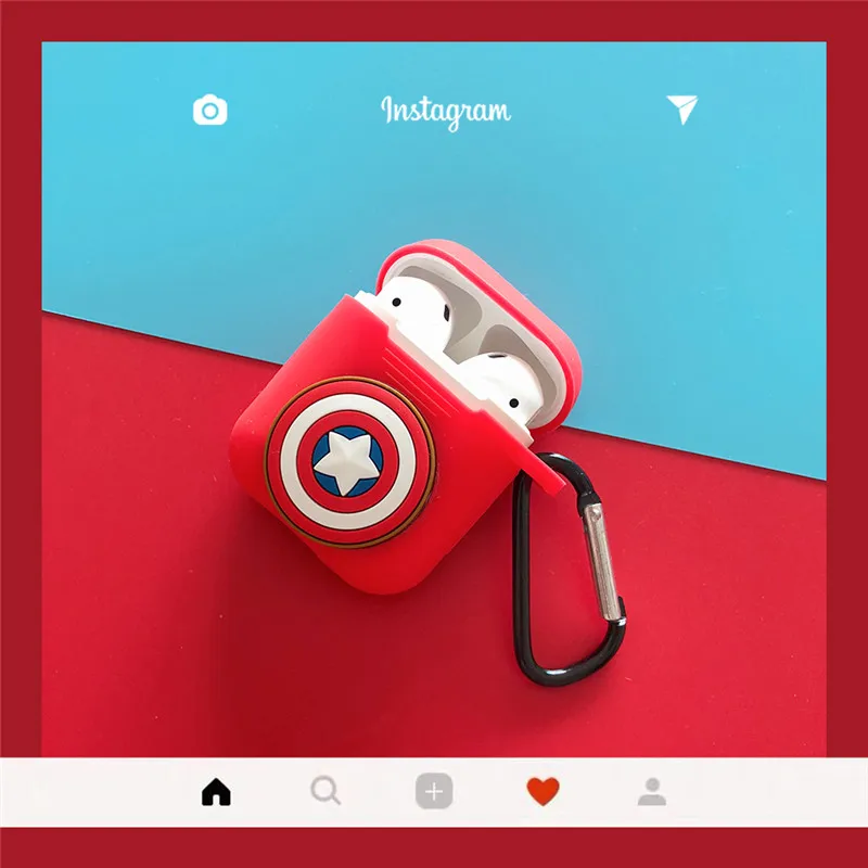 Captain America Силиконовые защитные чехлы для Apple Airpods, Мстители, милый Капитан Америка, Железный человек, ТПУ противоударный чехол для New Air Pods Box - Цвет: Captain America