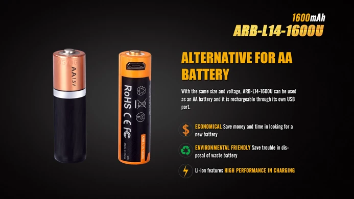 Fenix ARB L14 1600U с эффектом приближения c зарядкой Micro USB зарядки AA защита от короткого