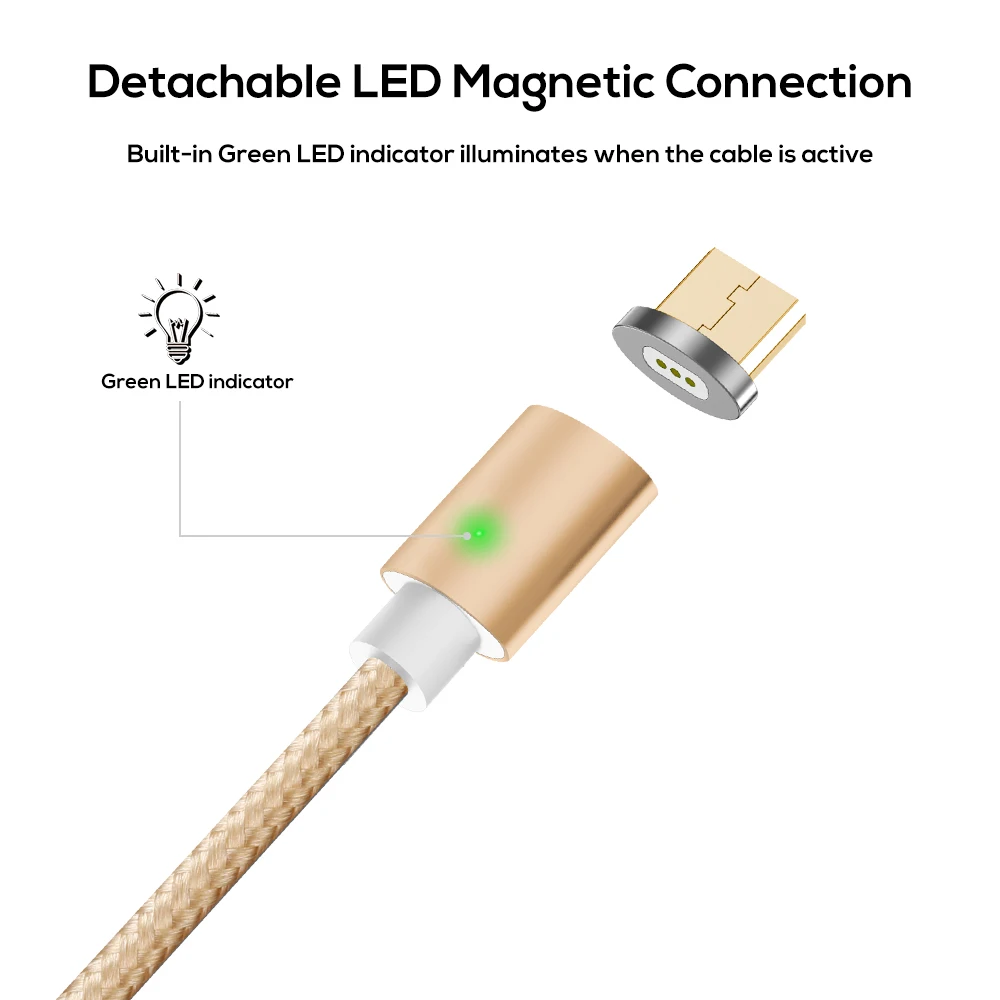 TOPK светодиодный магнитный кабель 1 м и 2 Micro USB с нейлоновой оплеткой Магнитный